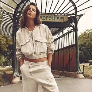 NWOT ZARA CROPPED LINEN BOMBER JACKET